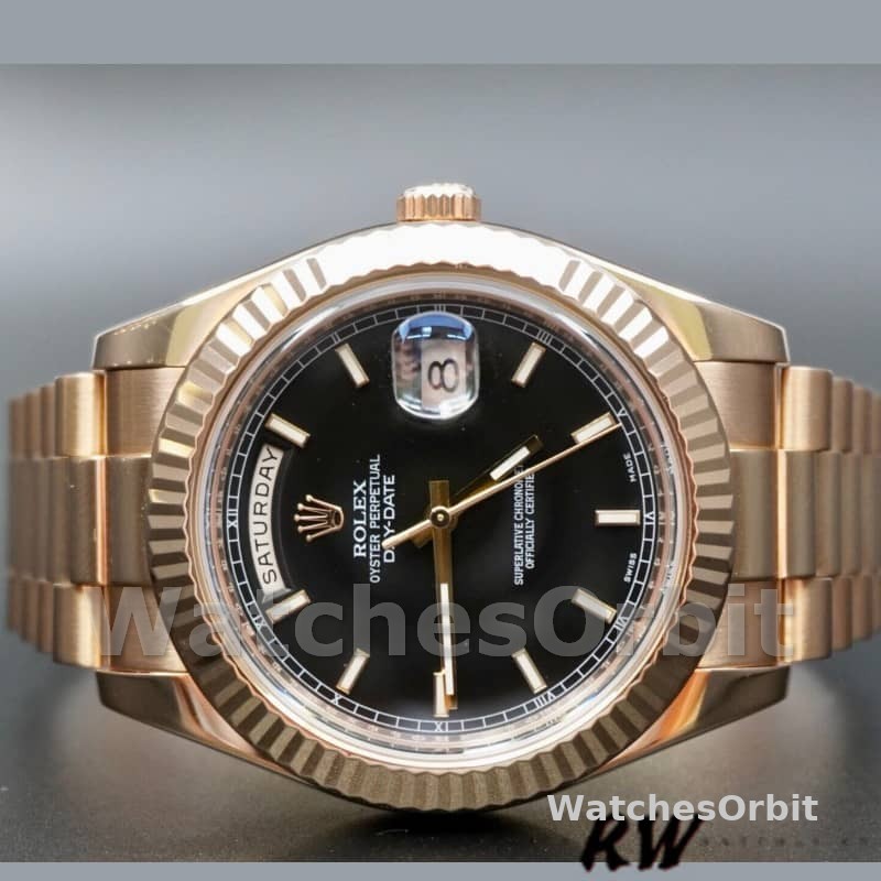Rolex Day-Date 218235 Black Index Dial Rose Gold 41MM Mens Replica Watch