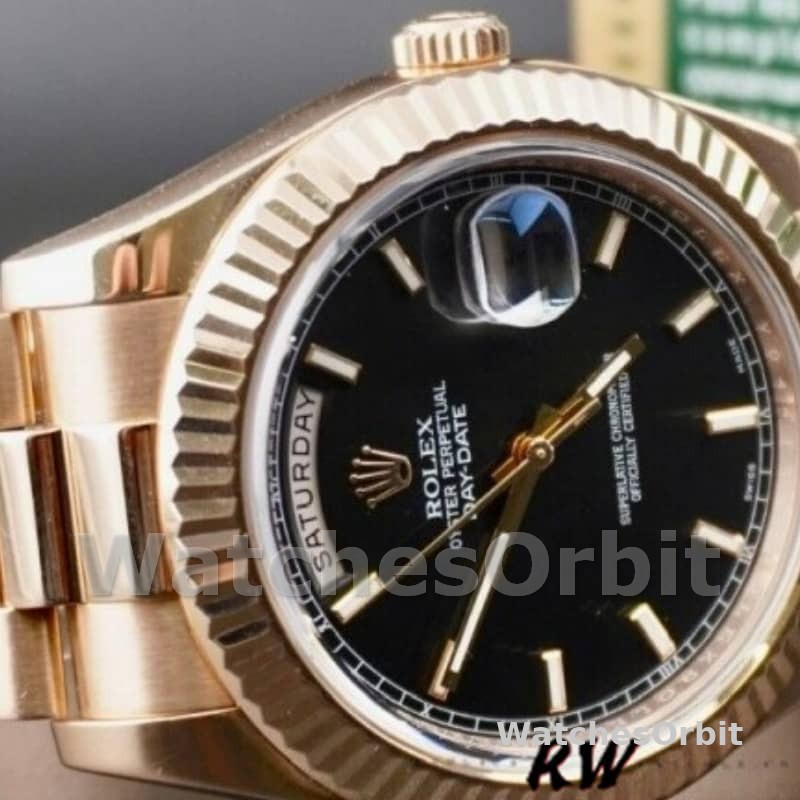 Rolex Day-Date 218235 Black Index Dial Rose Gold 41MM Mens Replica Watch