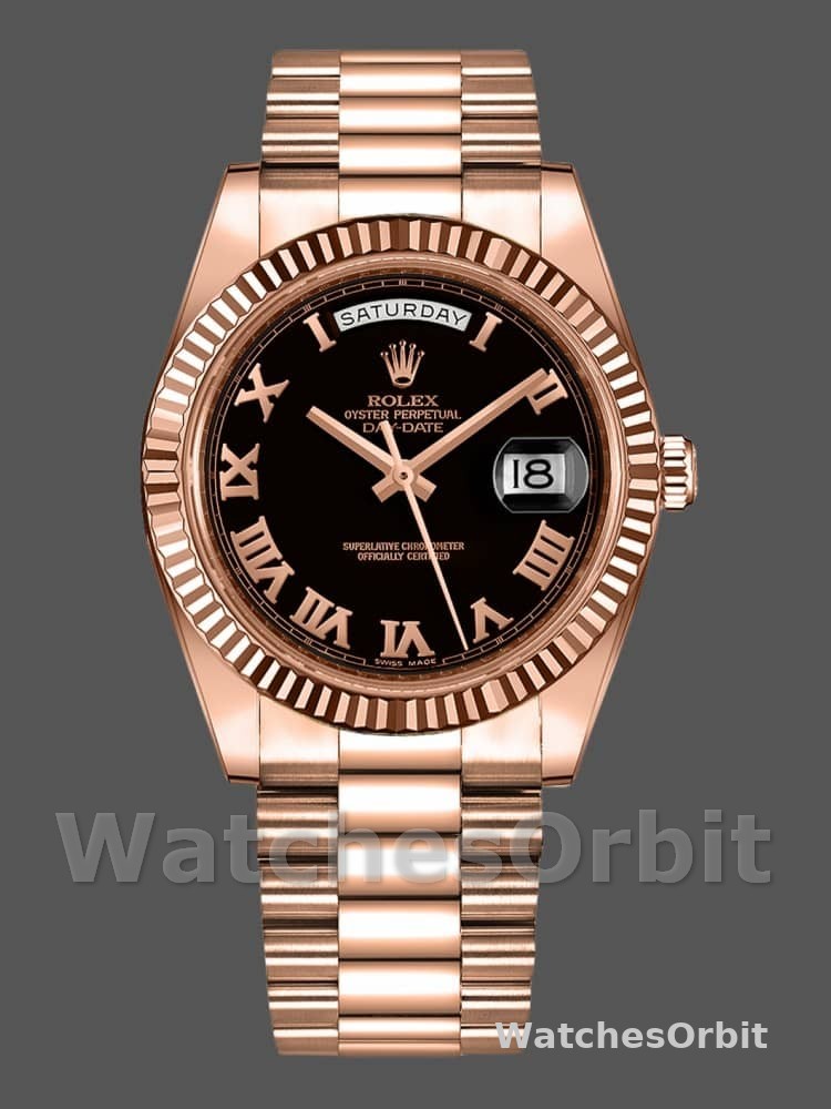 Rolex Day-Date 218235 Black Roman Numerals Dial Rose Gold 41MM Mens Replica Watch