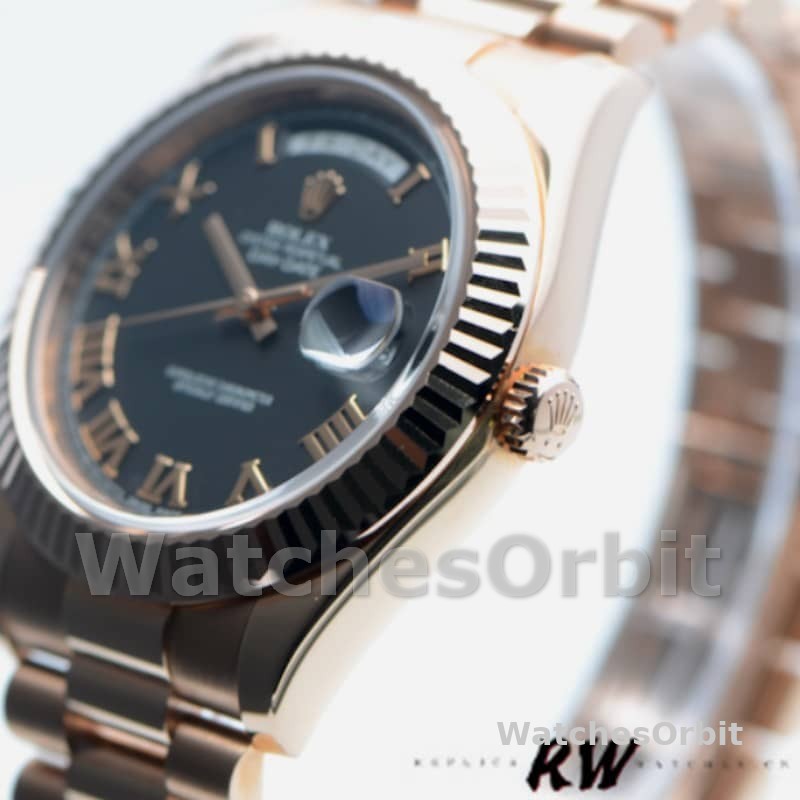 Rolex Day-Date 218235 Black Roman Numerals Dial Rose Gold 41MM Mens Replica Watch