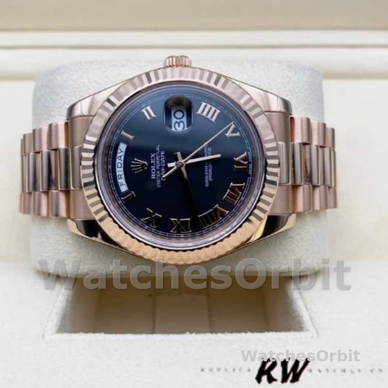 Rolex Day-Date 218235 Black Roman Numerals Dial Rose Gold 41MM Mens Replica Watch