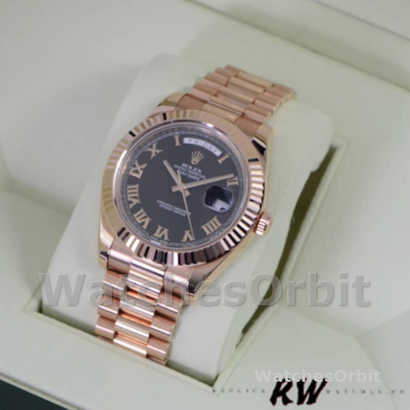 Rolex Day-Date 218235 Black Roman Numerals Dial Rose Gold 41MM Mens Replica Watch