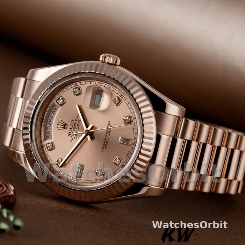 Rolex Day-Date 218235 Champagne Diamonds Dial Rose Gold 41MM Mens Replica Watch