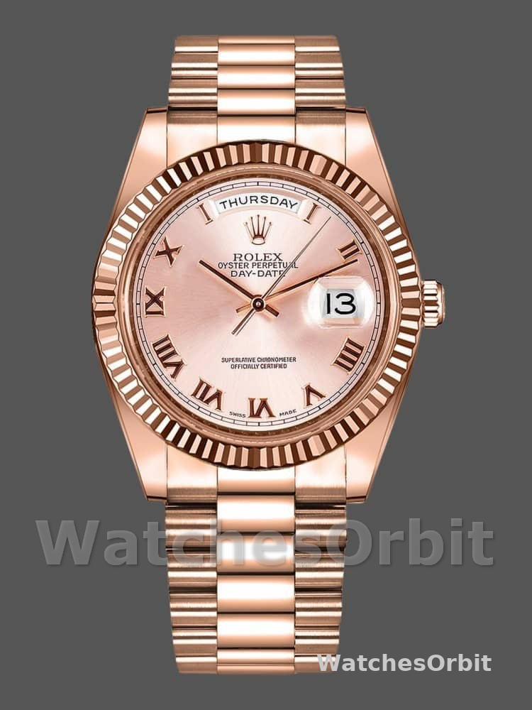 Rolex Day-Date 218235 Pink Roman Numerals Dial Rose Gold 41MM Mens Replica Watch