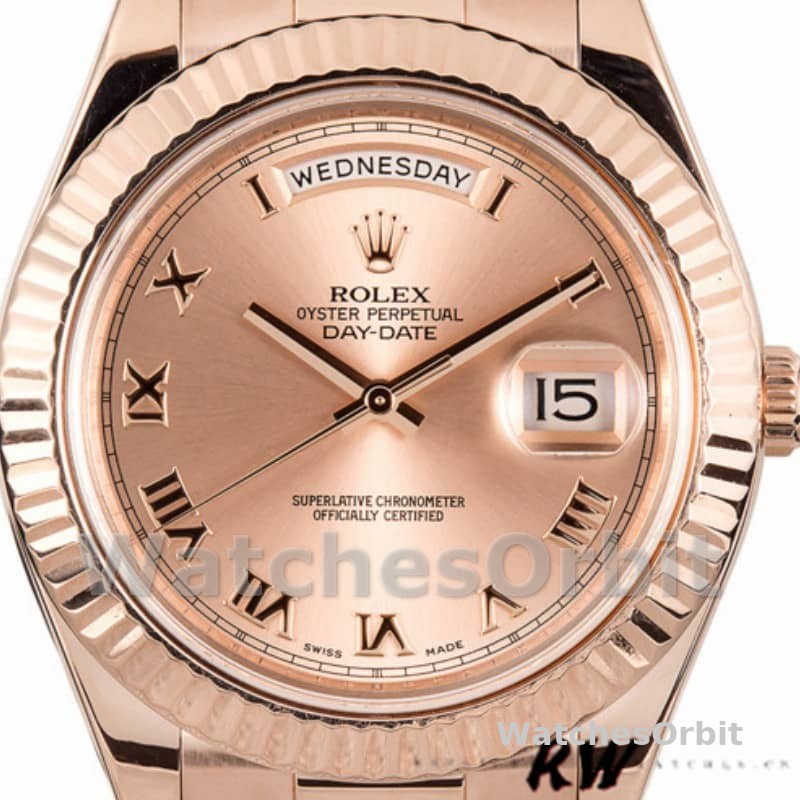 Rolex Day-Date 218235 Pink Roman Numerals Dial Rose Gold 41MM Mens Replica Watch