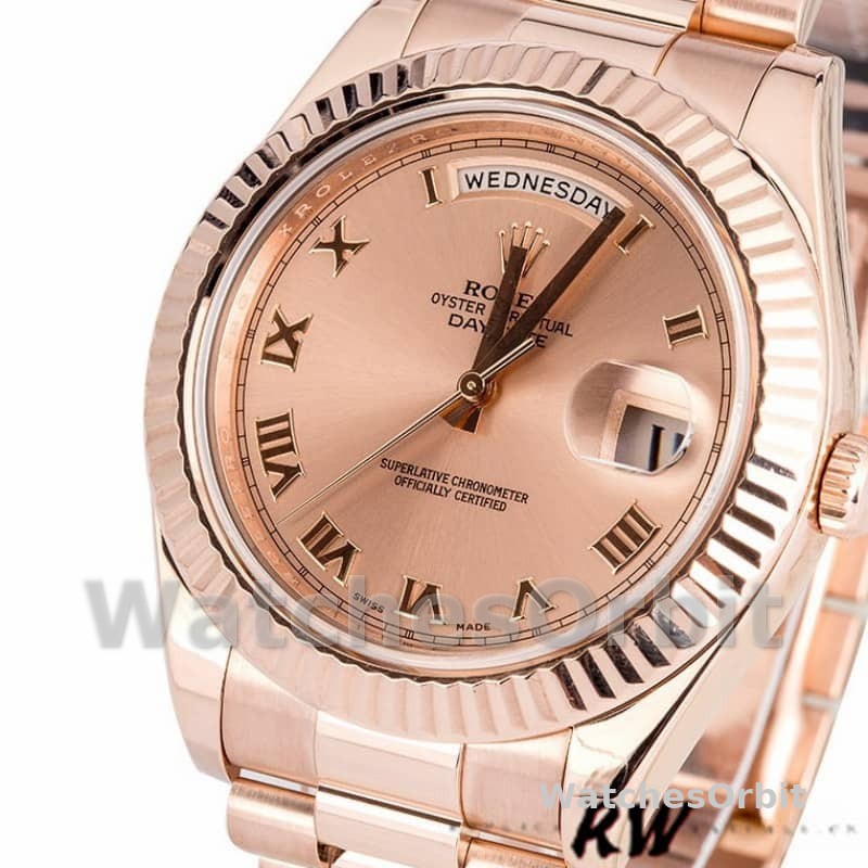 Rolex Day-Date 218235 Pink Roman Numerals Dial Rose Gold 41MM Mens Replica Watch