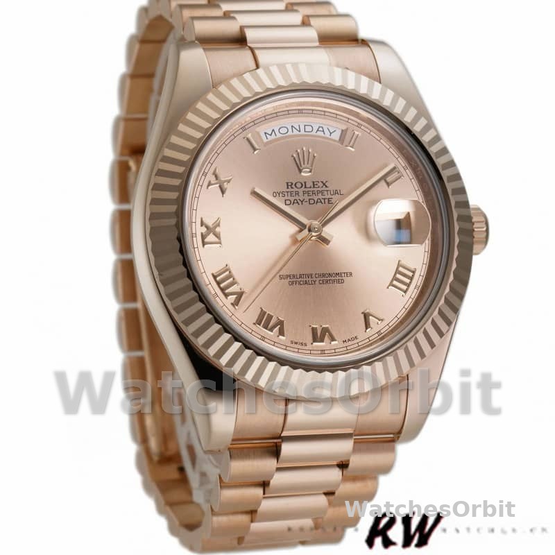 Rolex Day-Date 218235 Rose Roman Dial Rose Gold 41MM Mens Replica Watch