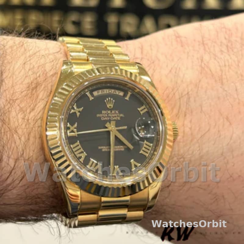 Rolex Day-Date 218238 Black Roman Numeral Dial Yellow Gold 41MM Mens Replica Watch