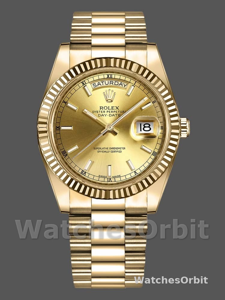Rolex Day-Date 218238 Champagne Index Dial Yellow Gold 41MM Mens Replica Watch