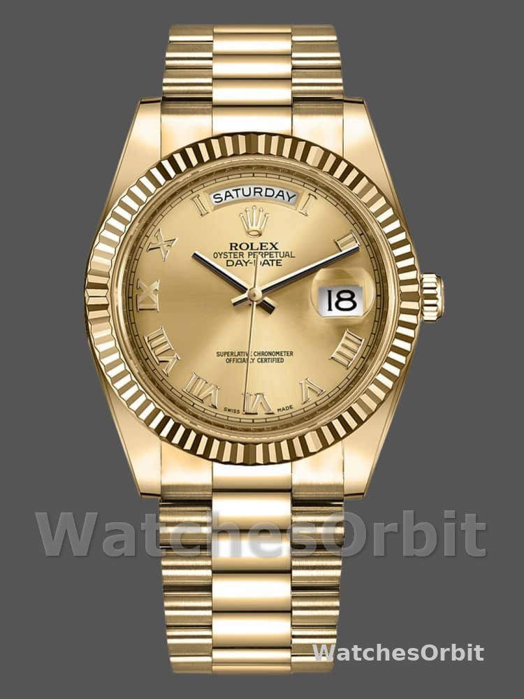Rolex Day-Date 218238 Champagne Roman Numeral Dial Yellow Gold 41MM Mens Replica Watch