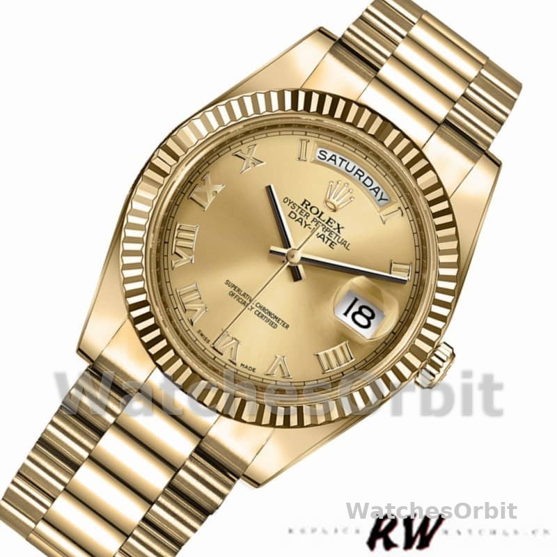 Rolex Day-Date 218238 Champagne Roman Numeral Dial Yellow Gold 41MM Mens Replica Watch