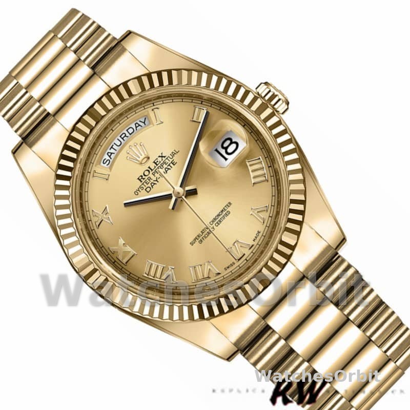 Rolex Day-Date 218238 Champagne Roman Numeral Dial Yellow Gold 41MM Mens Replica Watch