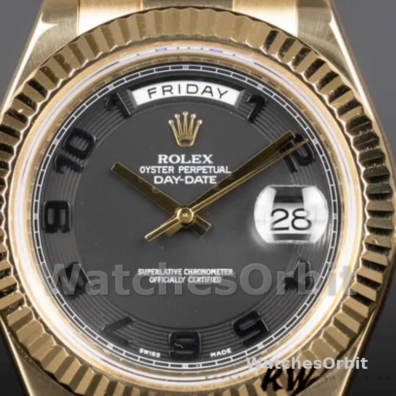 Rolex Day-Date 218238 Concentric Circle Black Dial Yellow Gold 41MM Mens Replica Watch