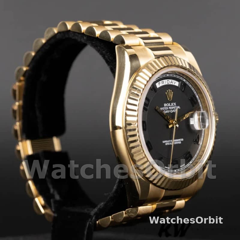 Rolex Day-Date 218238 Concentric Circle Black Dial Yellow Gold 41MM Mens Replica Watch