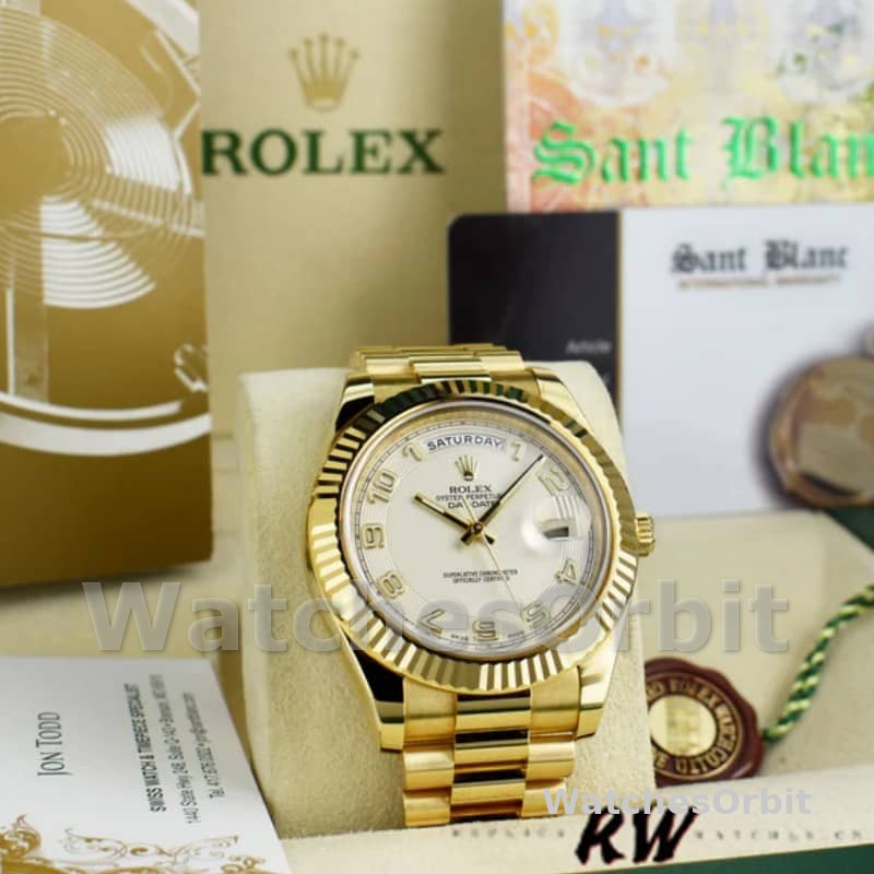 Rolex Day-Date 218238 Ivory Dial Yellow Gold 41MM Mens Replica Watch