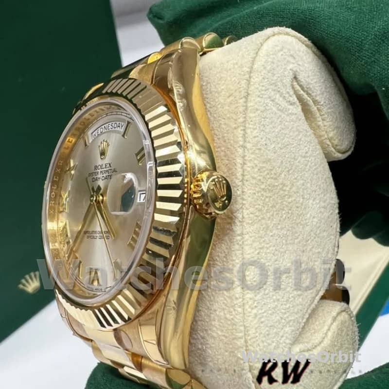 Rolex Day-Date 218238 Silver Roman Numeral Dial Yellow Gold 41MM Mens Replica Watch