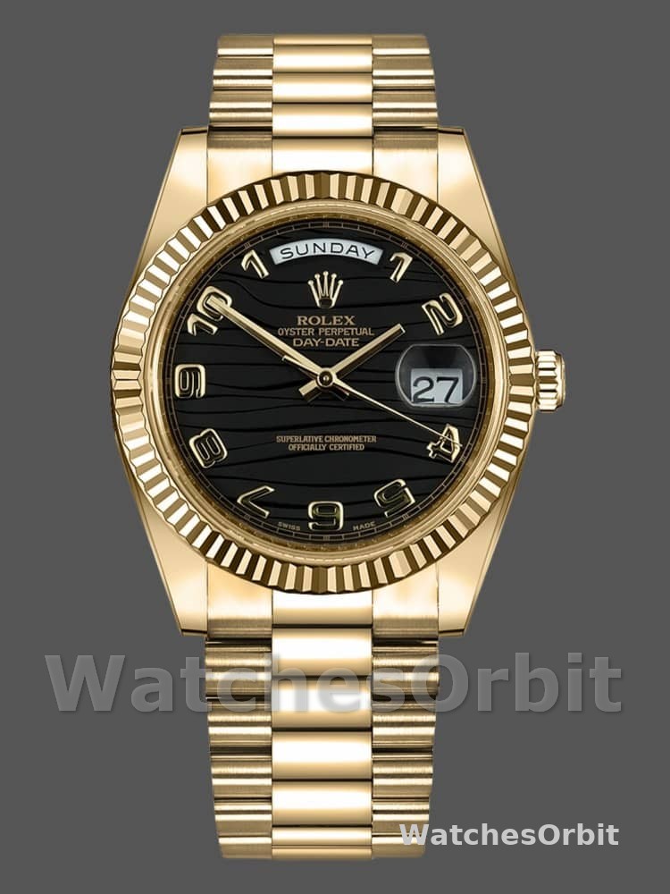 Rolex Day-Date 218238 Wave Black Dial Yellow Gold 41MM Mens Replica Watch
