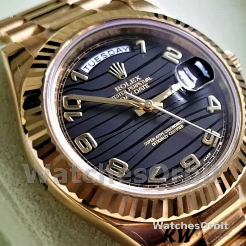 Rolex Day-Date 218238 Wave Black Dial Yellow Gold 41MM Mens Replica Watch