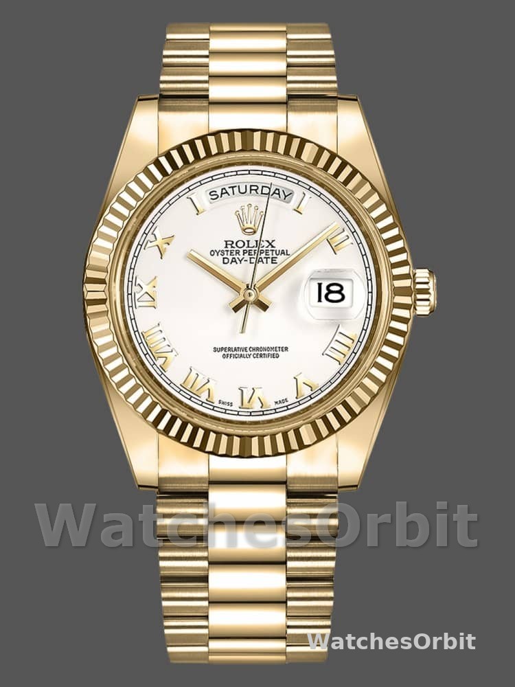 Rolex Day-Date 218238 White Roman Numeral Dial Yellow Gold 41MM Mens Replica Watch