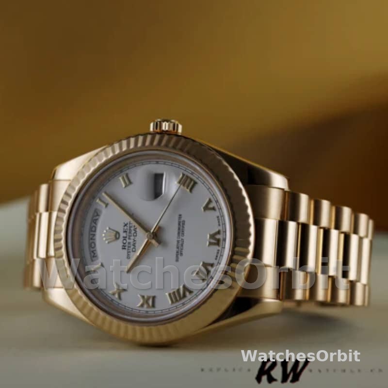 Rolex Day-Date 218238 White Roman Numeral Dial Yellow Gold 41MM Mens Replica Watch