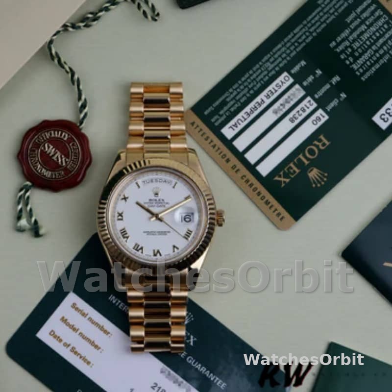 Rolex Day-Date 218238 White Roman Numeral Dial Yellow Gold 41MM Mens Replica Watch