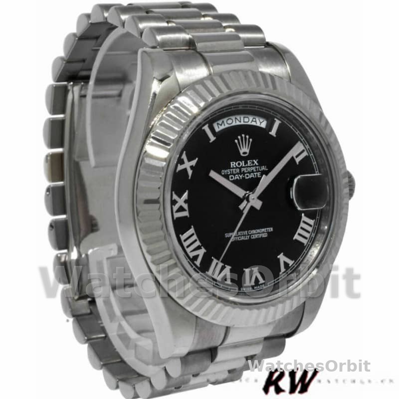 Rolex Day-Date 218239 Black Roman Numerals Dial White Gold 41MM Mens Replica Watch