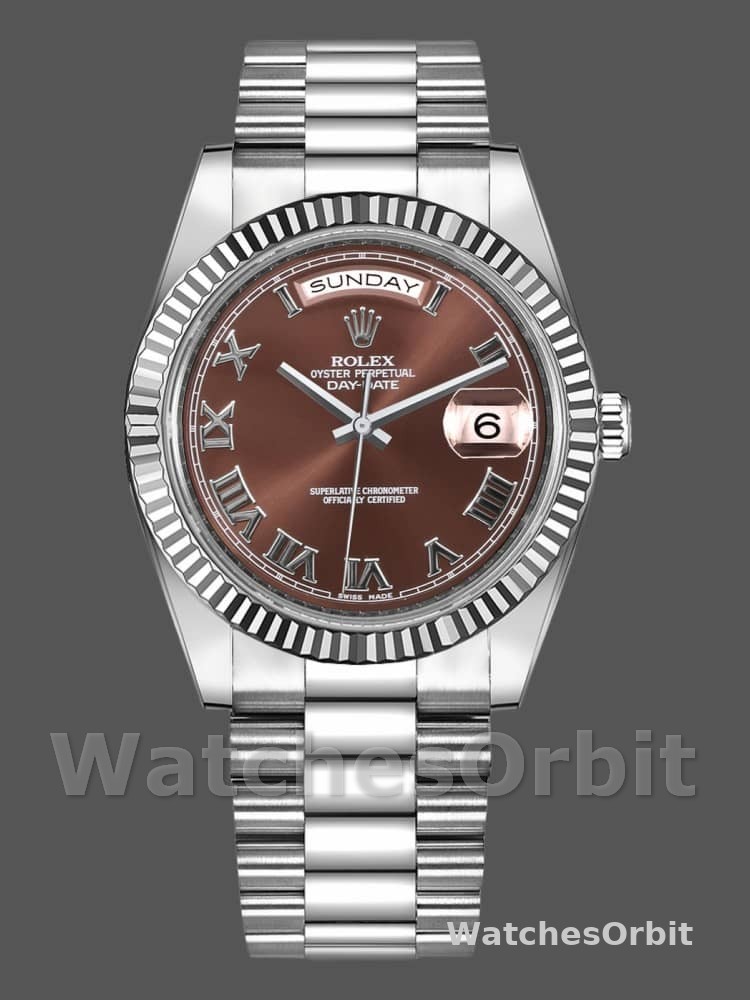 Rolex Day-Date 218239 Chocolate Brown Roman Numerals Dial White Gold 41MM Mens Replica Watch