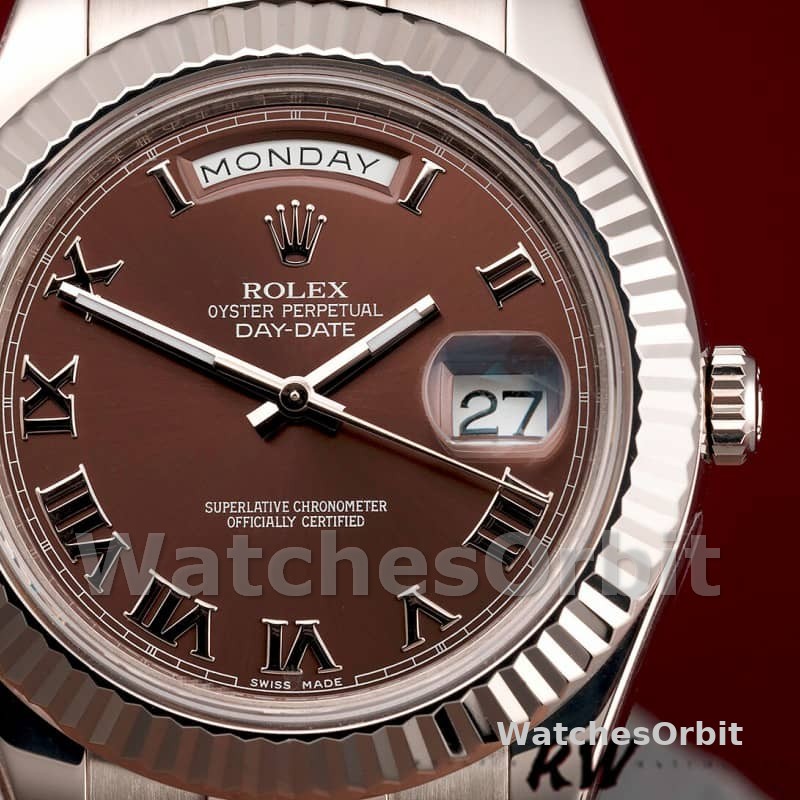Rolex Day-Date 218239 Chocolate Brown Roman Numerals Dial White Gold 41MM Mens Replica Watch