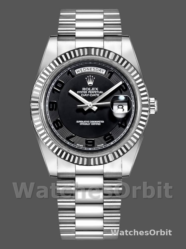 Rolex Day-Date 218239 Concentric Circle Black Dial White Gold 41MM Mens Replica Watch