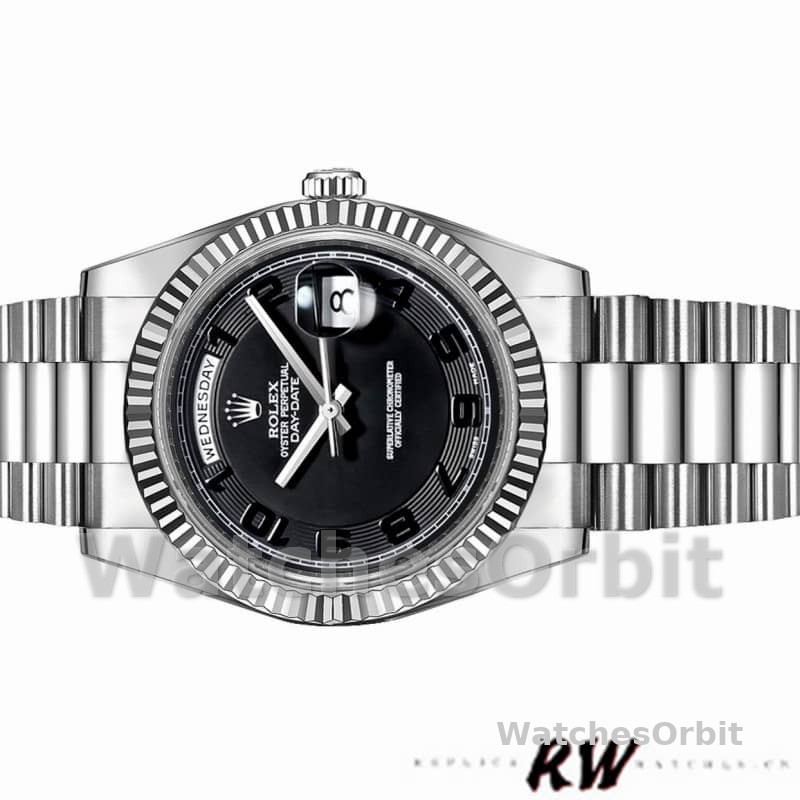 Rolex Day-Date 218239 Concentric Circle Black Dial White Gold 41MM Mens Replica Watch