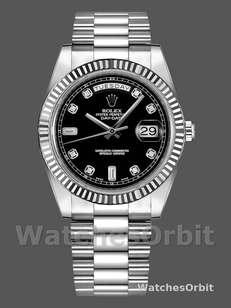 Rolex Day-Date 218239 Diamond Black Dial White Gold 41MM Mens Replica Watch