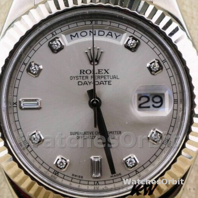 Rolex Day-Date 218239 Diamond Silver Dial White Gold 41MM Mens Replica Watch