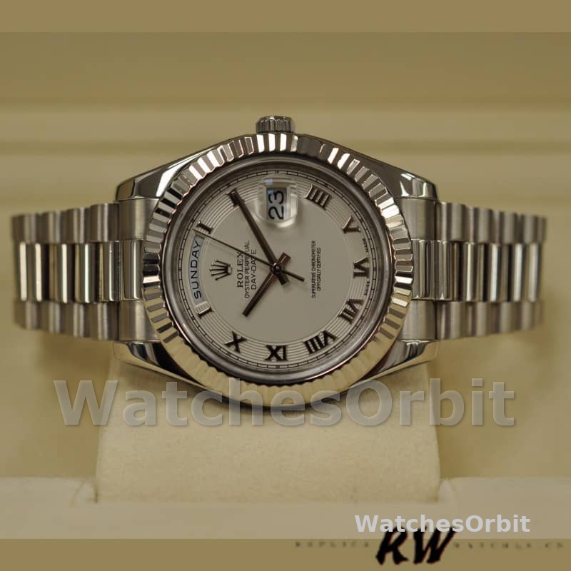 Rolex Day-Date 218239 Ivory Roman Numerals Dial White Gold 41MM Mens Replica Watch
