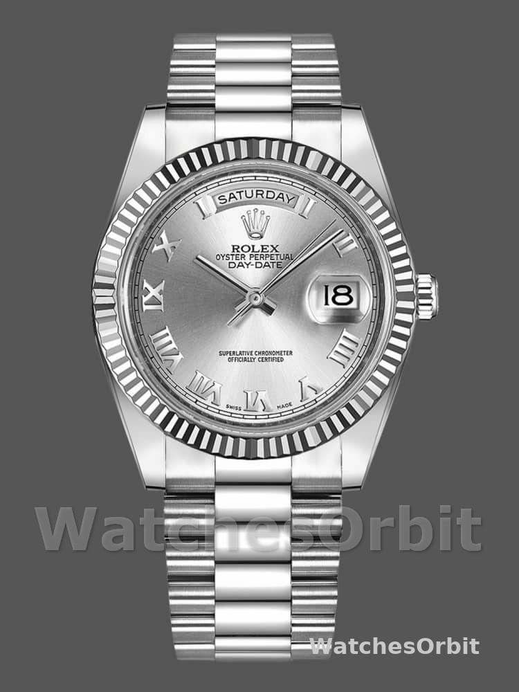 Rolex Day-Date 218239 Silver Roman Numerals Dial White Gold 41MM Mens Replica Watch
