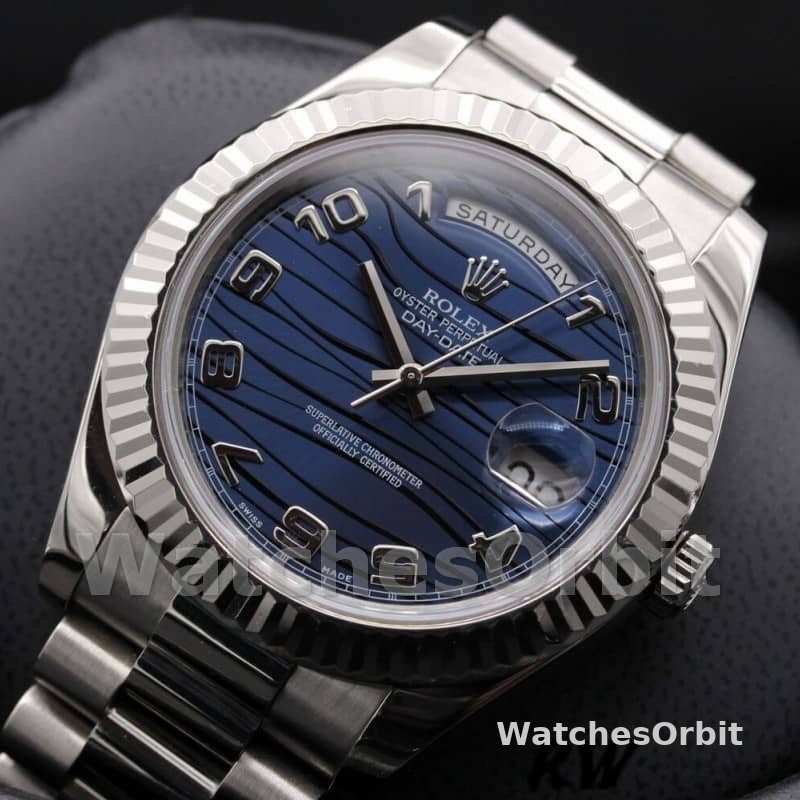 Rolex Day-Date 218239 Wave Blue Dial White Gold 41MM Mens Replica Watch