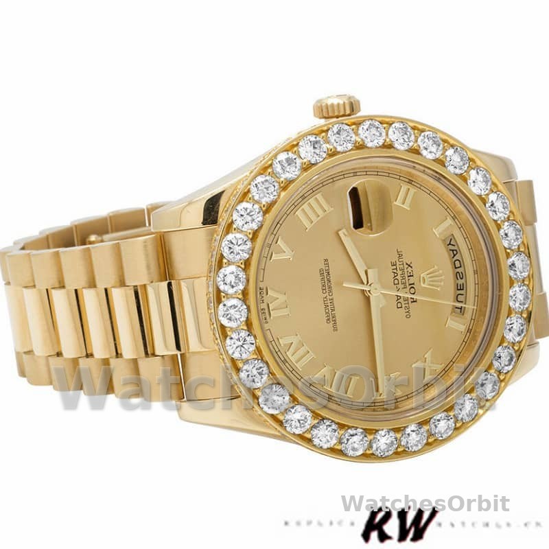 Rolex Day-Date 218348 Champagne Roman Dial 41MM Mens Replica Watch