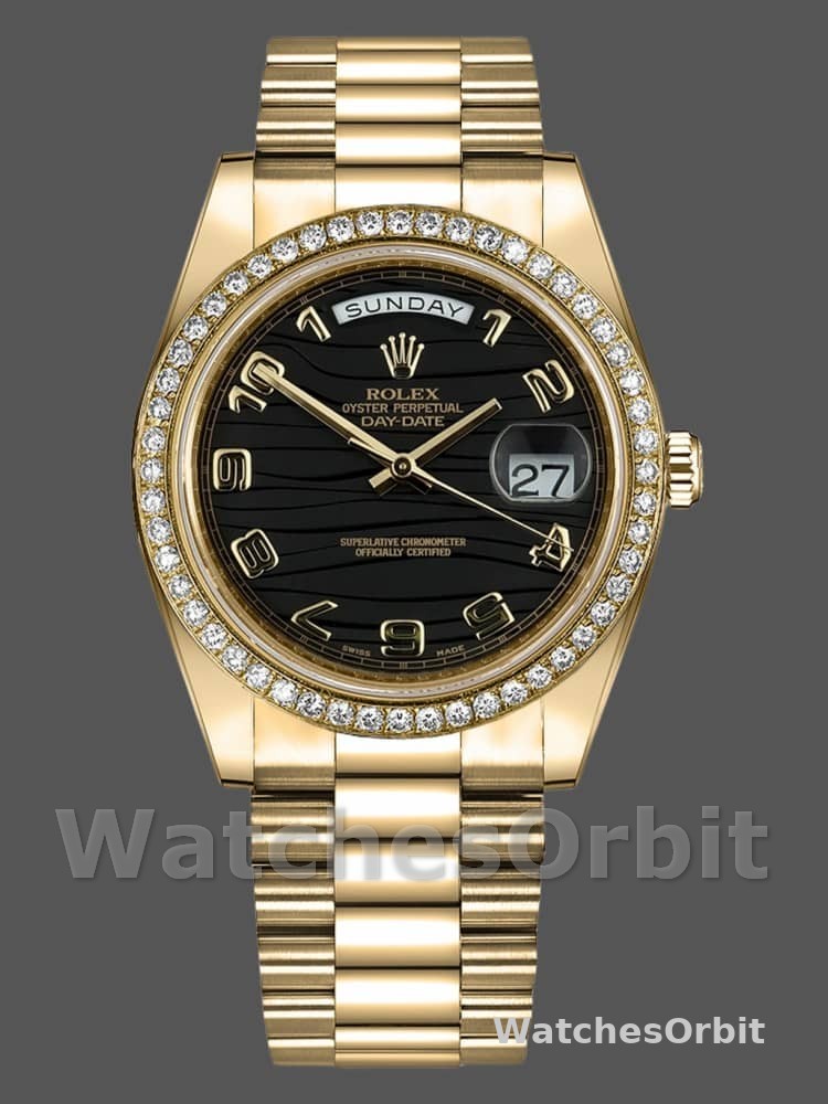 Rolex Day-Date 218348 Wave Black Dial 41MM Mens Replica Watch