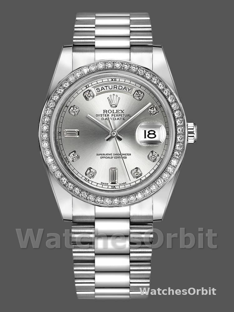 Rolex Day-Date 218349 Silver Diamond Dial 41MM Mens Replica Watch