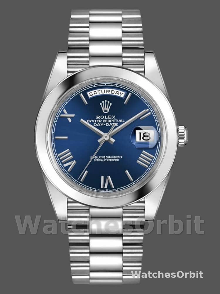 Rolex Day-Date 228206 Blue Roman Numeral Dial Platinum 40MM Mens Replica Watch