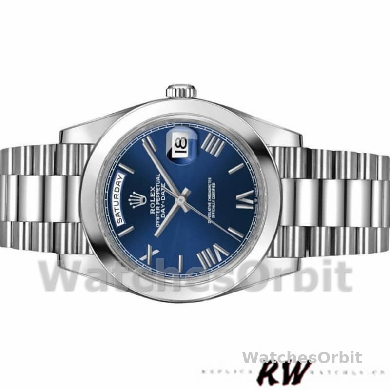 Rolex Day-Date 228206 Blue Roman Numeral Dial Platinum 40MM Mens Replica Watch