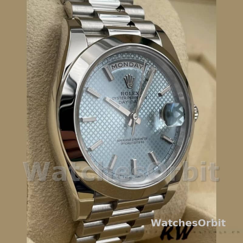 Rolex Day-Date 228206 Ice Blue Motif Dial Platinum 40MM Mens Replica Watch
