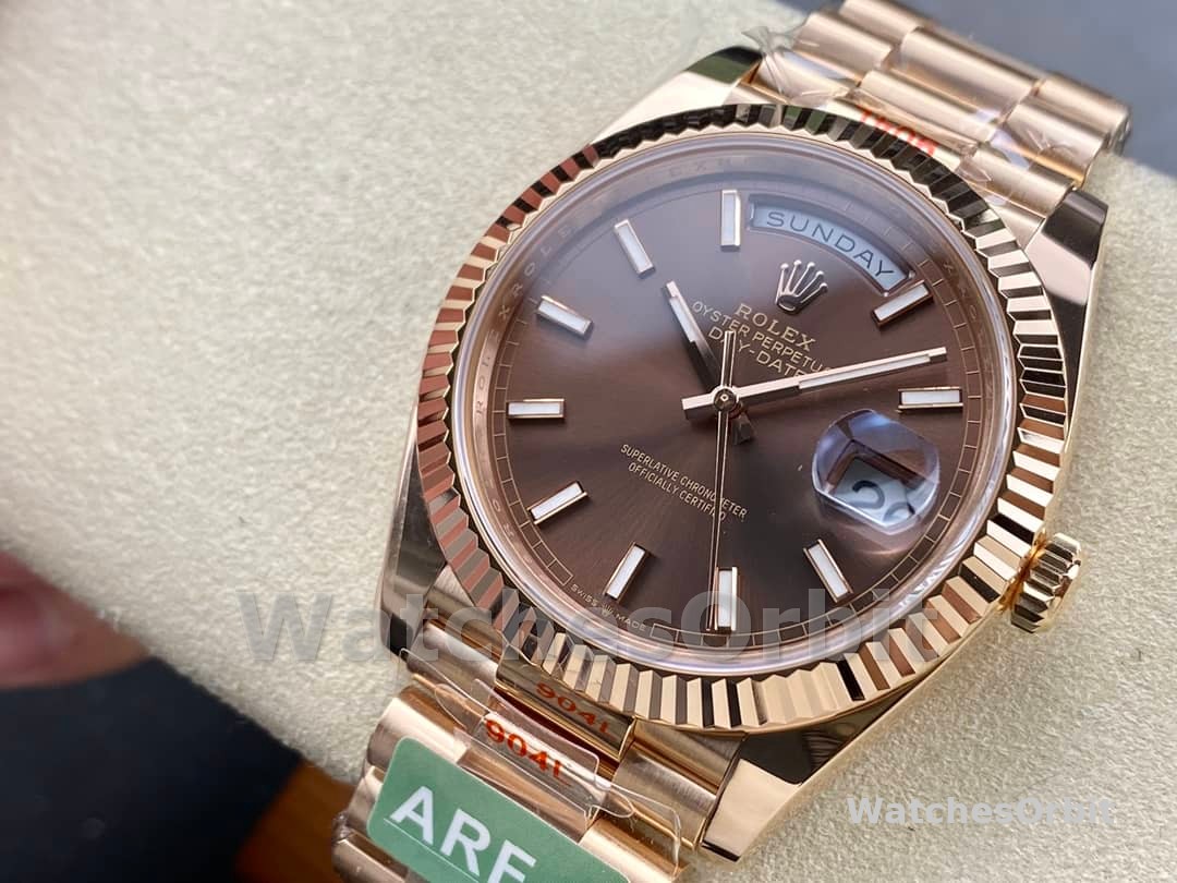 Rolex Day-Date 228235 Chocolate Brown Dial Fluted Bezel 40mm Mens Replica Watch