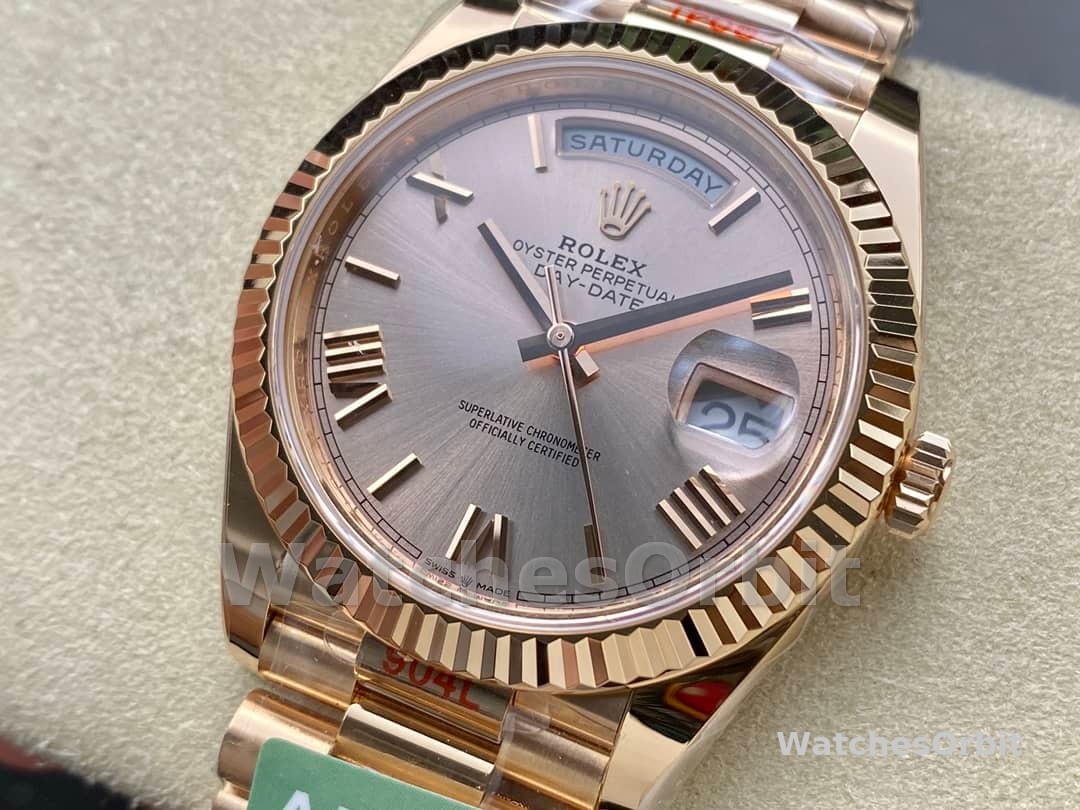 Rolex Day-Date 228235 Sundust Roman Numeral Dial Fluted Bezel 40mm Mens Replica Watch