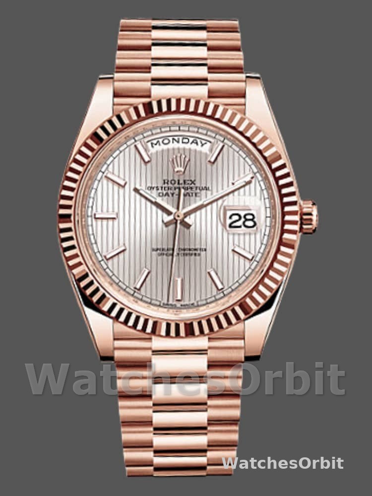 Rolex Day-Date 228235 Sundust Stripe Motif Dial Fluted Bezel 40mm Mens Replica Watch