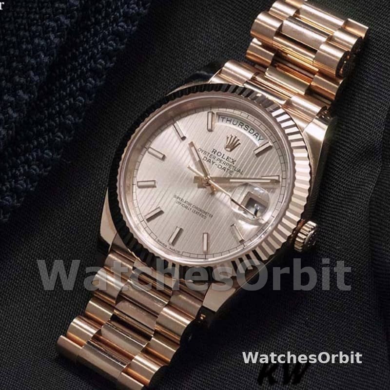 Rolex Day-Date 228235 Sundust Stripe Motif Dial Fluted Bezel 40mm Mens Replica Watch