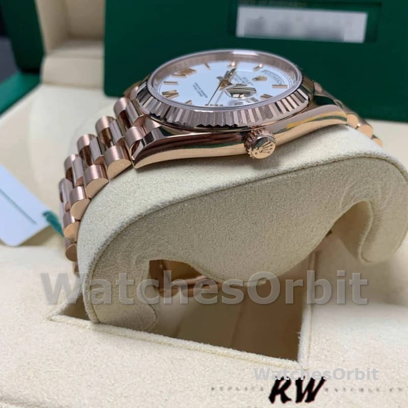 Rolex Day-Date 228235 White Roman Numeral Dial Fluted Bezel 40mm Mens Replica Watch
