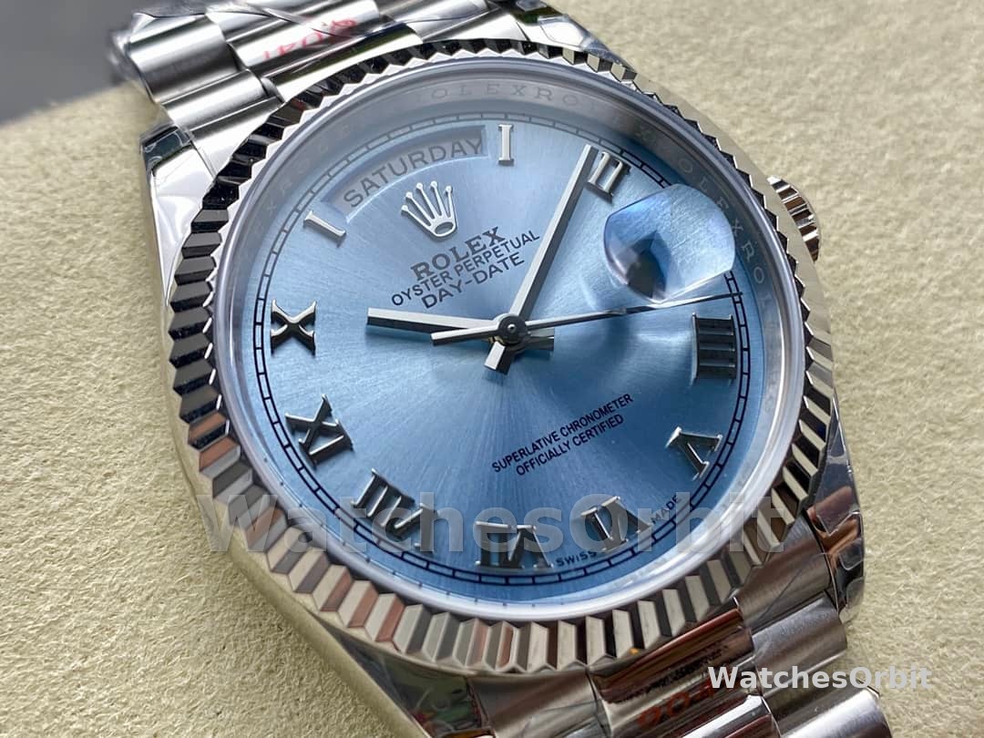 Rolex Day-Date 228236 0012 Fluted Bezel Ice Blue Dial 40MM Mens Replica Watch