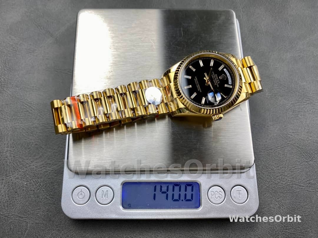 Rolex Day-Date 228238 Black Diamond Dial Fluted Bezel 40mm Mens Replica Watch