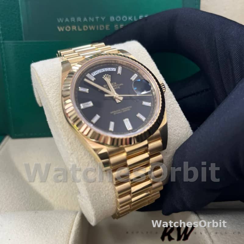Rolex Day-Date 228238 Black Diamond Dial Fluted Bezel 40mm Mens Replica Watch