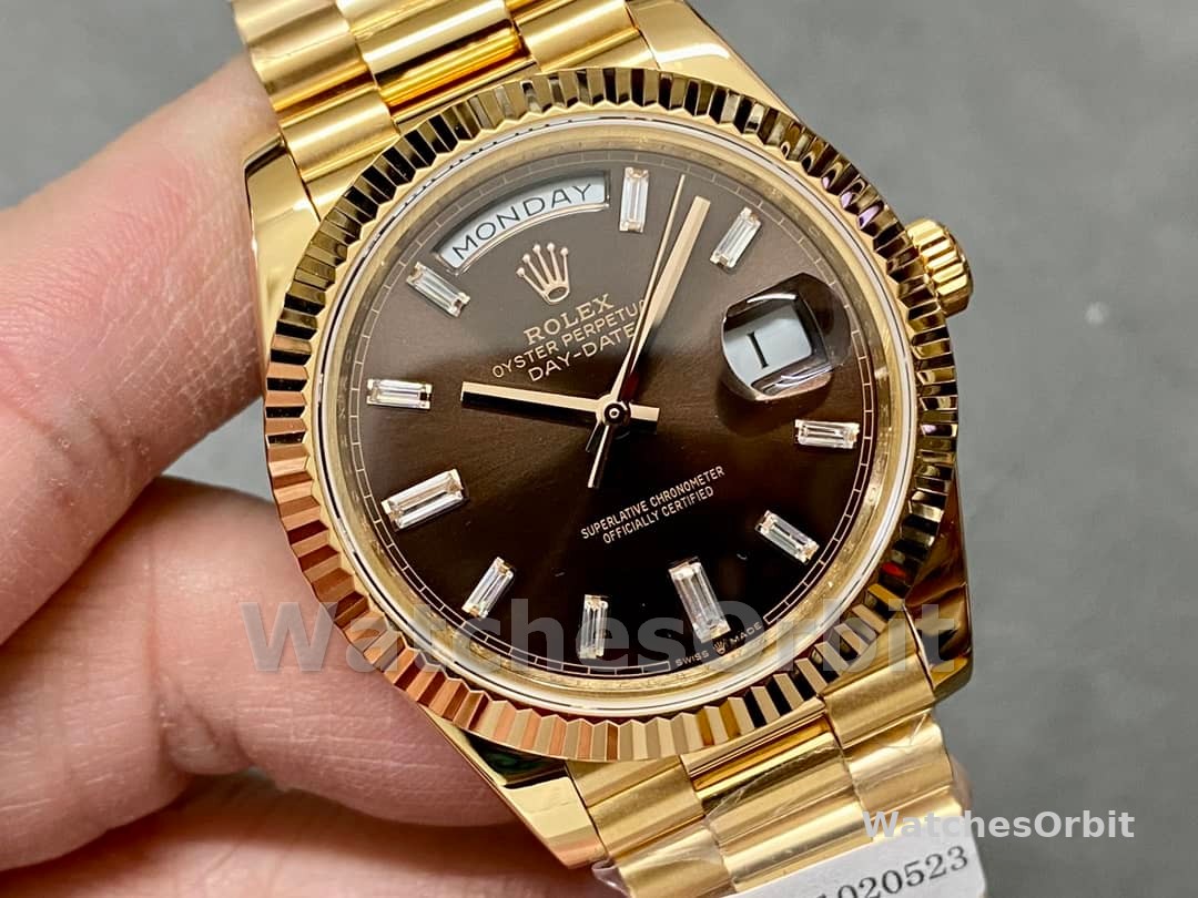 Rolex Day-Date 228238 Black Diamond Dial Fluted Bezel 40mm Mens Replica Watch